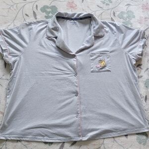 Gray Button-Up PJ Top w/football Dog Pocket